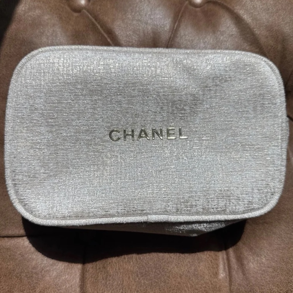 CHANEL tweeded holiday gift 2024 Metallic Silver Pouch